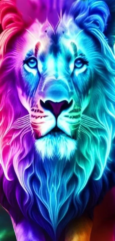 Vibrant neon lion with colorful mane wallpaper.