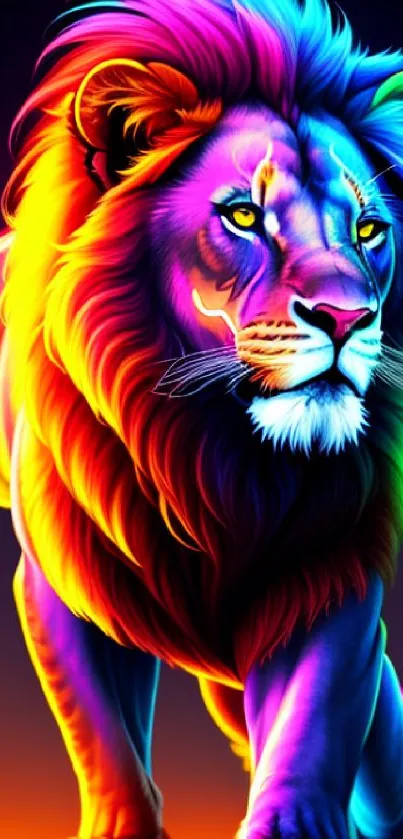 Vibrant neon lion design for mobile wallpaper.