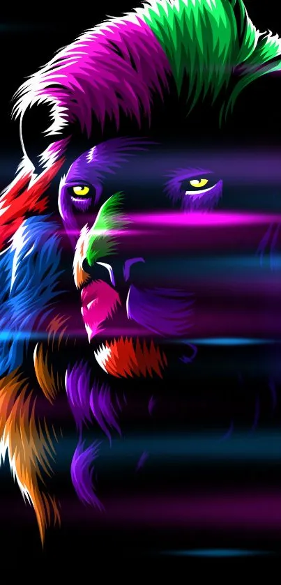 Vibrant neon lion digital art wallpaper.