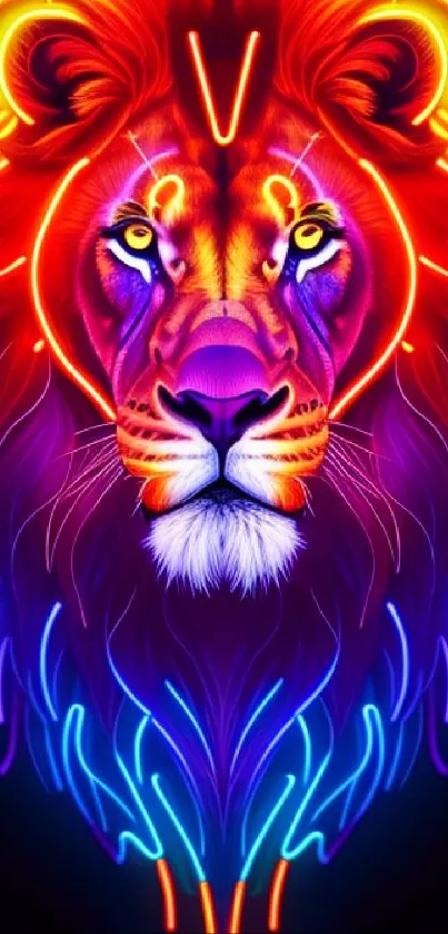 Vibrant neon lion artwork with dynamic, vivid colors.