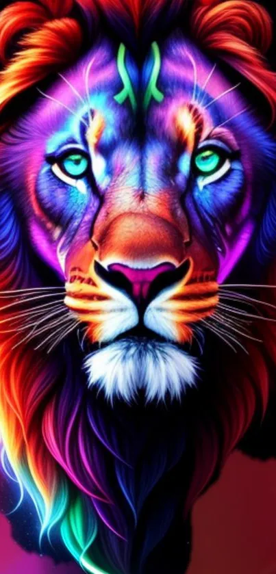 Vibrant neon-colored lion illustration with bold hues and sharp details.