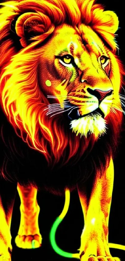 Vibrant neon lion art wallpaper with vivid colors on black background.