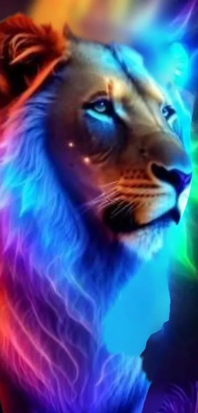 Vibrant neon lion artwork in bright colors.