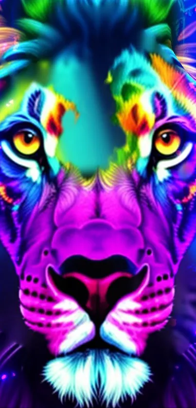 Vibrant neon lion art wallpaper with colorful and bold design.