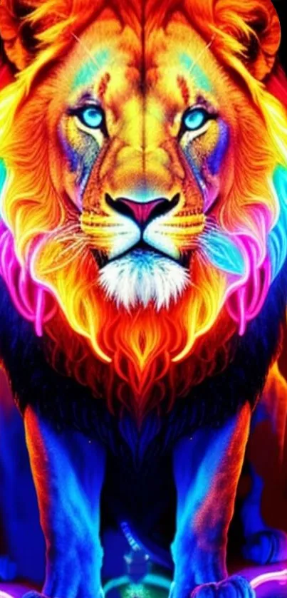 Neon lion wallpaper with vibrant colors and intricate detailing.