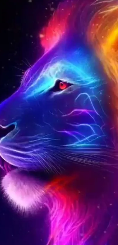 Vibrant neon lion digital art wallpaper with glowing colors and majestic design.