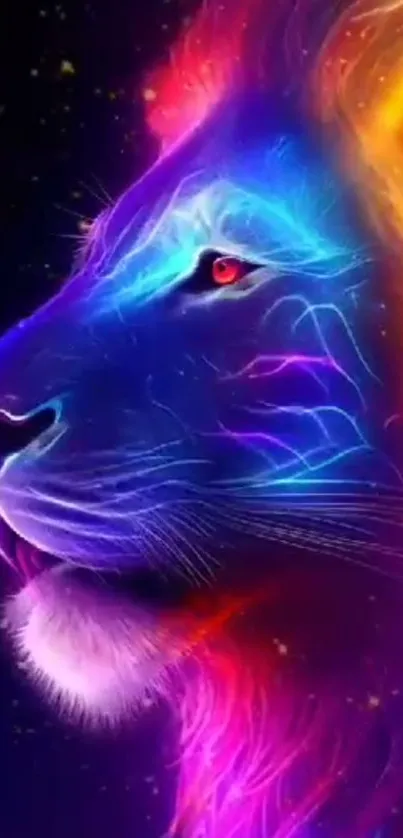 Neon lion with vibrant colors on phone wallpaper.