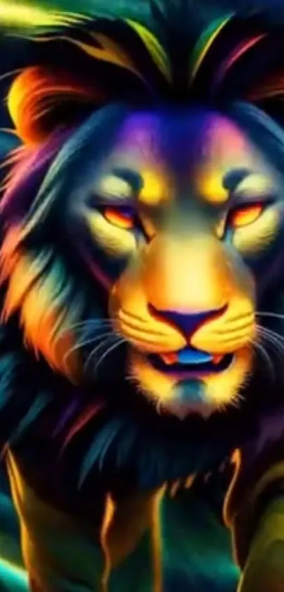 Vibrant, neon lion artwork in bold colors, perfect for mobile wallpaper.