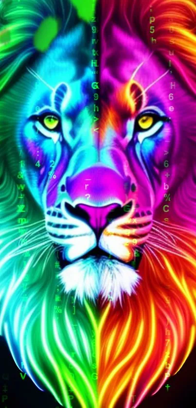 Colorful neon lion artwork for mobile wallpaper.