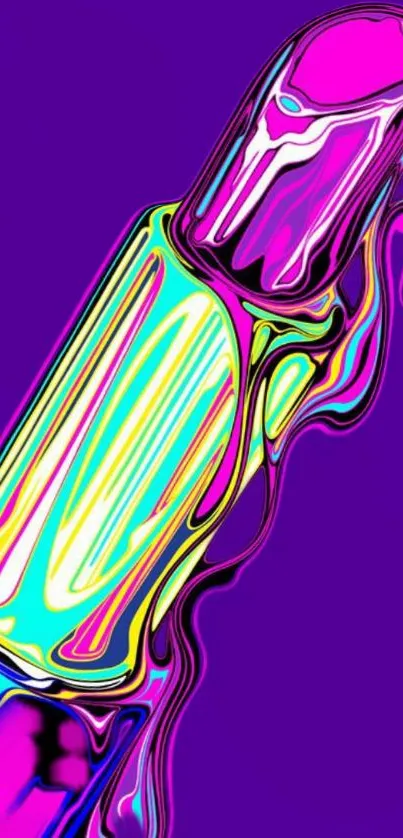 Vibrant neon lipstick artwork on a purple backdrop with dynamic colors.