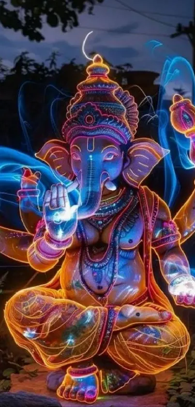 Colorful neon Lord Ganesha in artistic style.