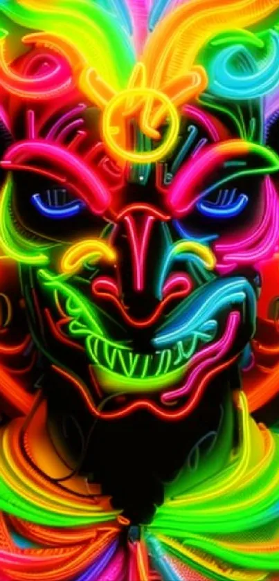 Vibrant neon mask design with bright colorful lines artfully arranged.