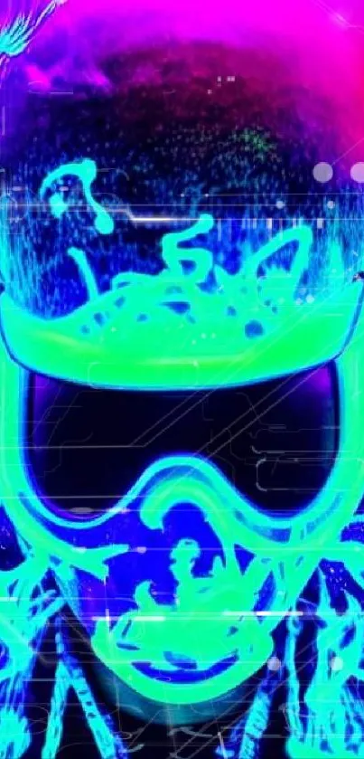 Neon mask artwork with vibrant colors.