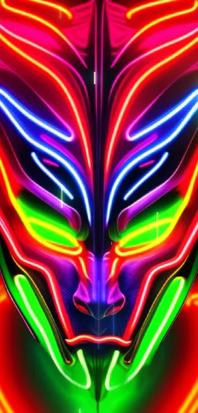 Vibrant neon mask design with glowing colors on a mobile wallpaper.