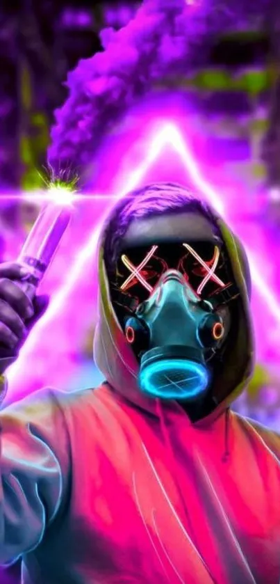 Neon-themed wallpaper with masked figure glowing in vibrant colors and smoke.