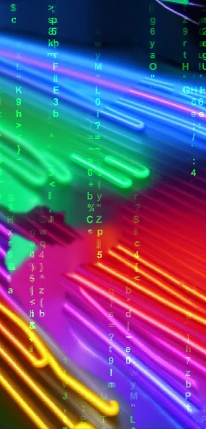 Vibrant neon matrix wallpaper with colorful lights and digital code.