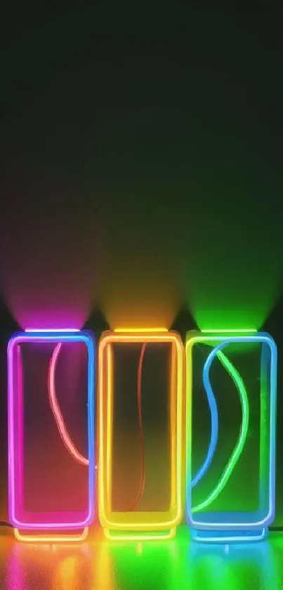 Vibrant neon mobile wallpaper with glowing colors and dark background.