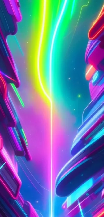 Vibrant neon wallpaper with futuristic design and colorful streaks.