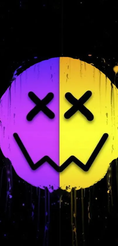 Vibrant split purple and yellow happy face wallpaper.