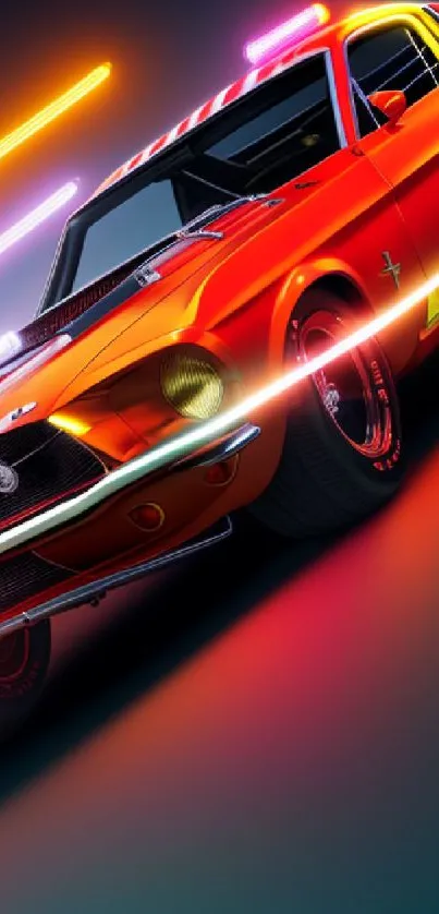 Vibrant neon muscle car wallpaper with dynamic lighting effects.