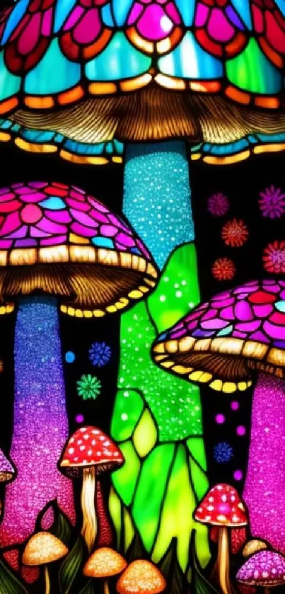 Vibrant neon mushroom mobile wallpaper art.