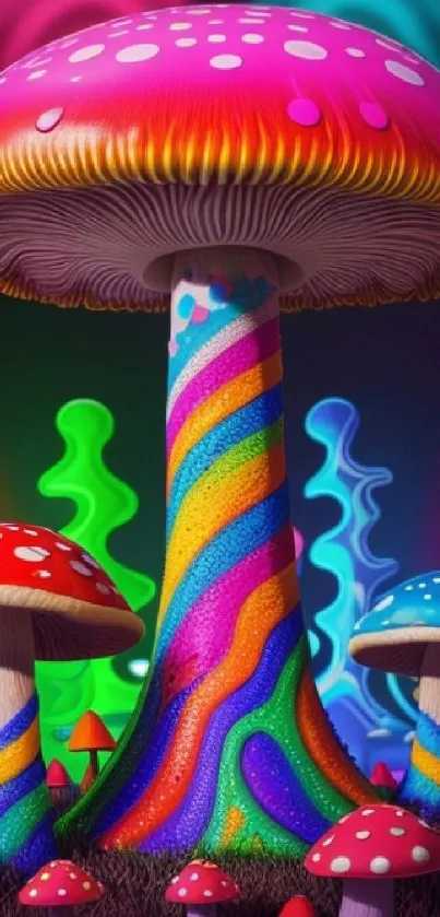 Vibrant neon mushroom art with rainbow colors and psychedelic vibes.