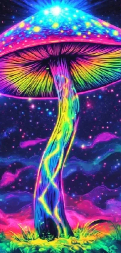 Colorful neon mushroom artwork with vibrant hues.