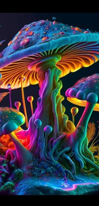 Colorful neon mushroom wallpaper with vibrant hues.