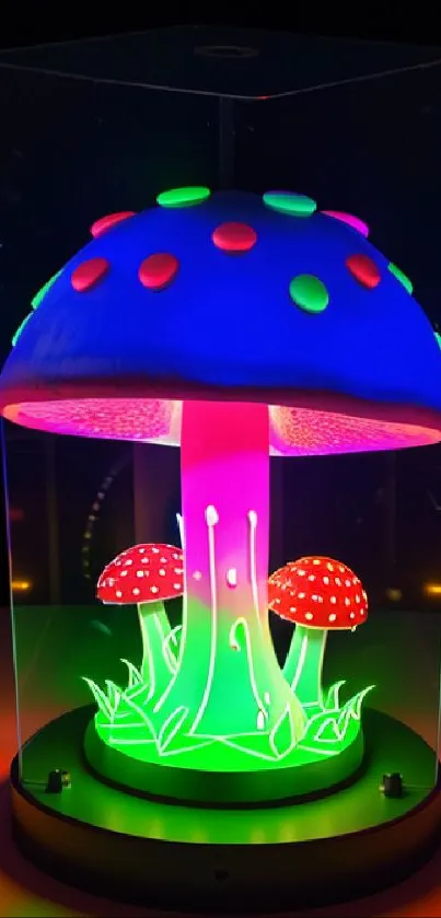 Vibrant neon mushroom artwork with glowing colors.