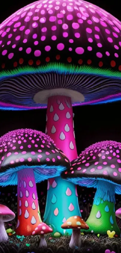 Neon mushroom wallpaper with vibrant colors and fantasy theme for mobile devices.