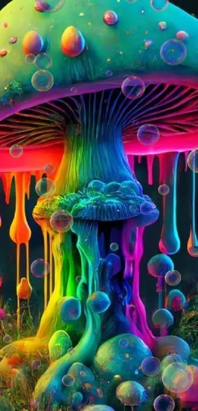 Neon mushroom artwork with vibrant colors and surreal design.