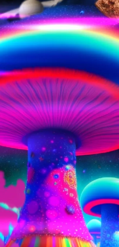 Vibrant neon mushroom art wallpaper with psychedelic colors.