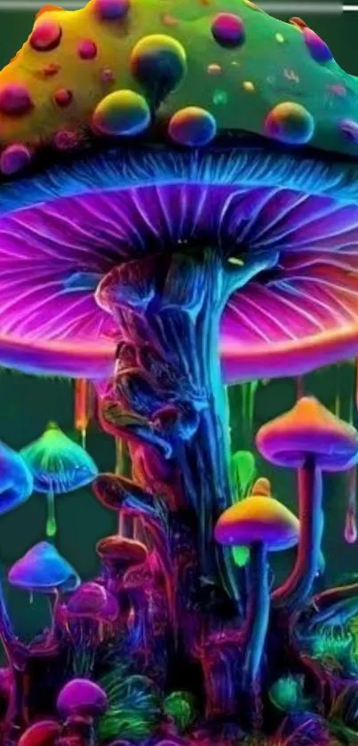 Vibrant neon mushroom with psychedelic colors.