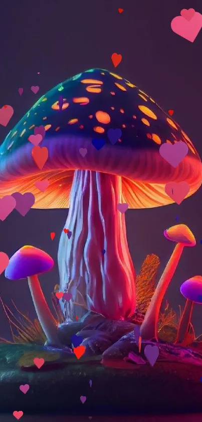 Vibrant neon mushroom digital artwork with glowing colors.