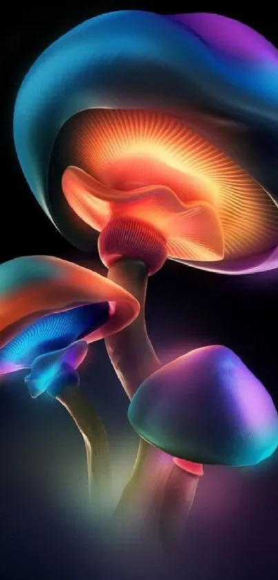 Vibrant neon mushrooms in digital art wallpaper.