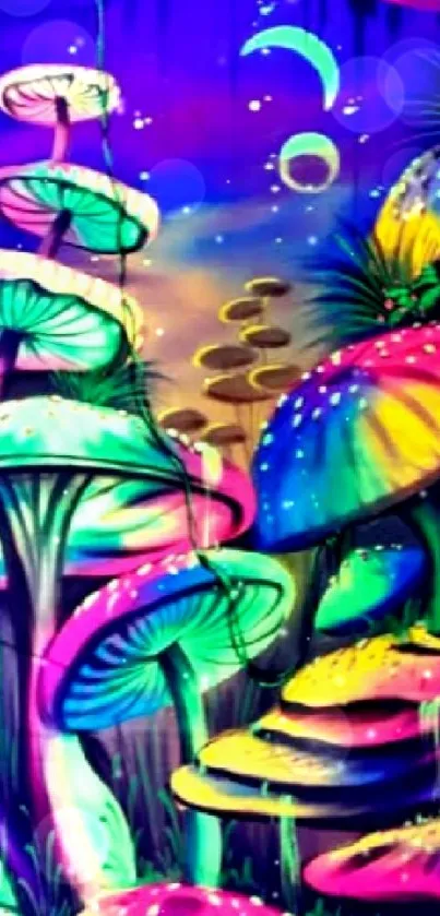Neon mushrooms in a vibrant fantasy forest with psychedelic colors.