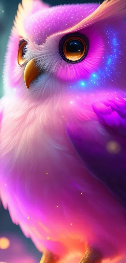 Fantasy pink and purple owl with vibrant colors.