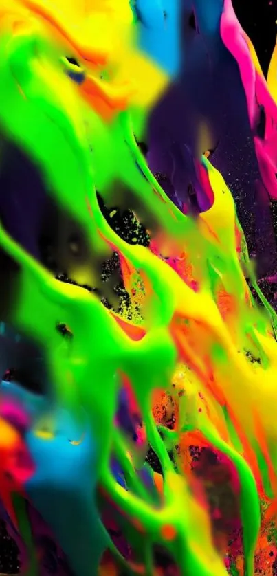 Vibrant neon paint splash on black background, dynamic and colorful.