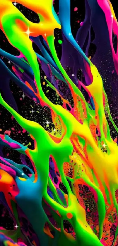 Vibrant neon paint splash art on a dark background.