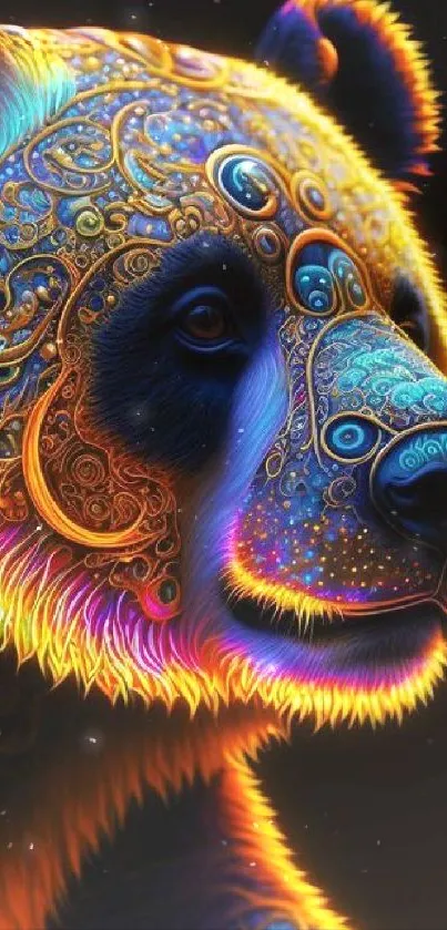 Intricate neon panda artwork with vibrant colors and detailed patterns.