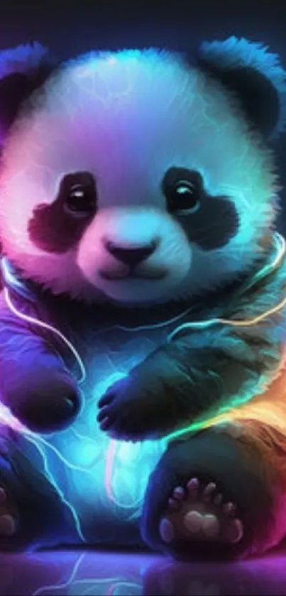 A glowing neon panda illustration with vibrant colors.