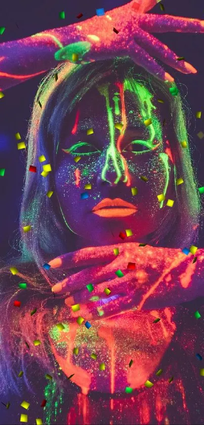 Vibrant neon party aesthetic with glowing UV body paint.