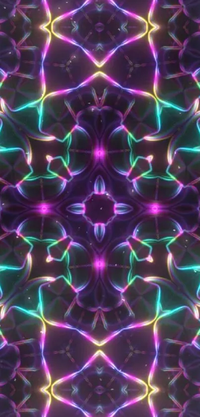 Intricate neon pattern mobile wallpaper with vibrant colors and symmetrical design.