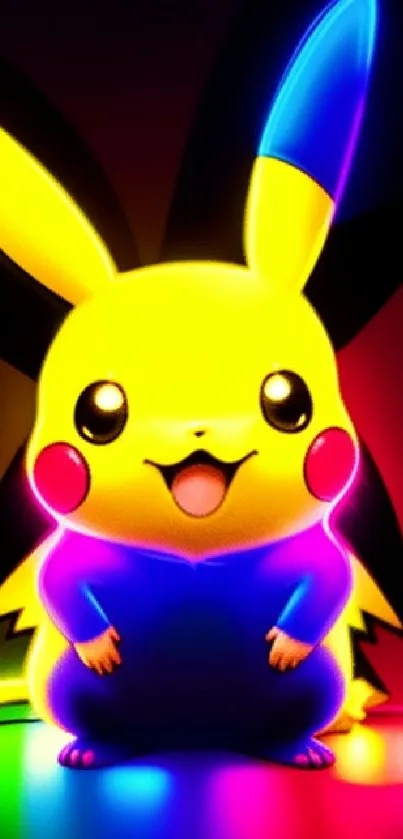 Bright neon Pikachu graphic with vibrant colors.