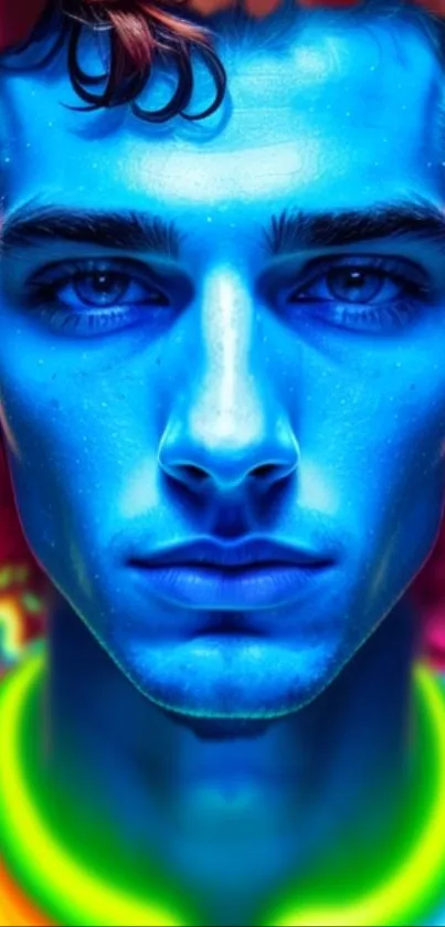 Vibrant neon portrait artwork with striking blue tones.