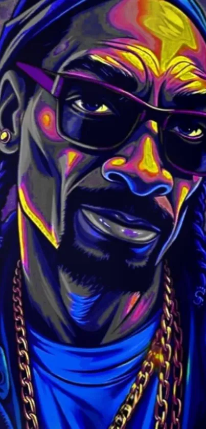 Vibrant neon portrait artwork of a stylish figure