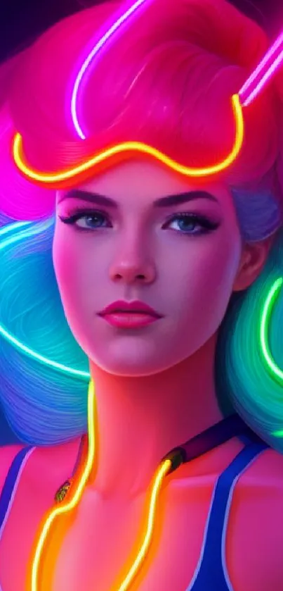 Vibrant neon portrait wallpaper with colorful futuristic lights.