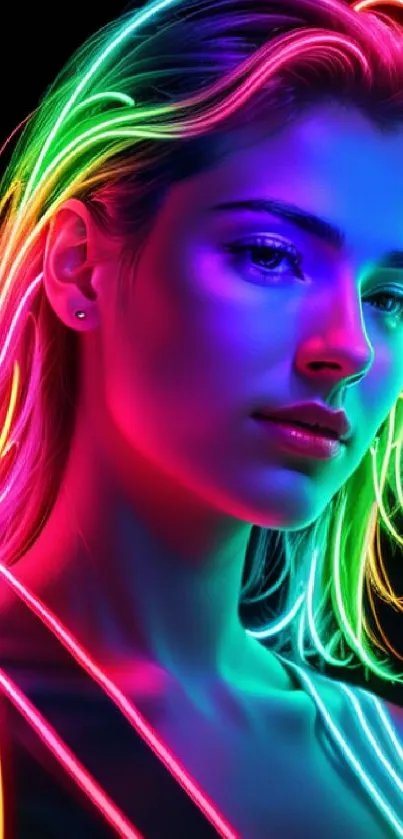 Vibrant neon portrait wallpaper with vivid colors and futuristic design.
