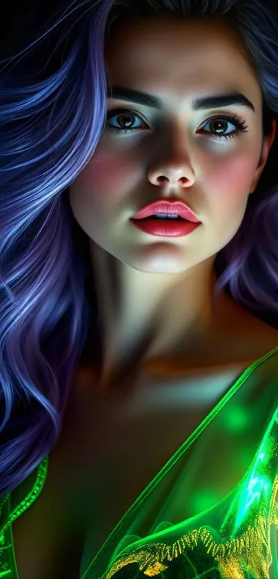 Colorful neon-lit portrait with vibrant hues.