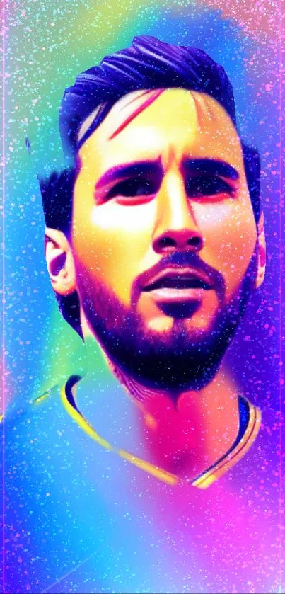 Vibrant neon portrait illustration in rainbow hues